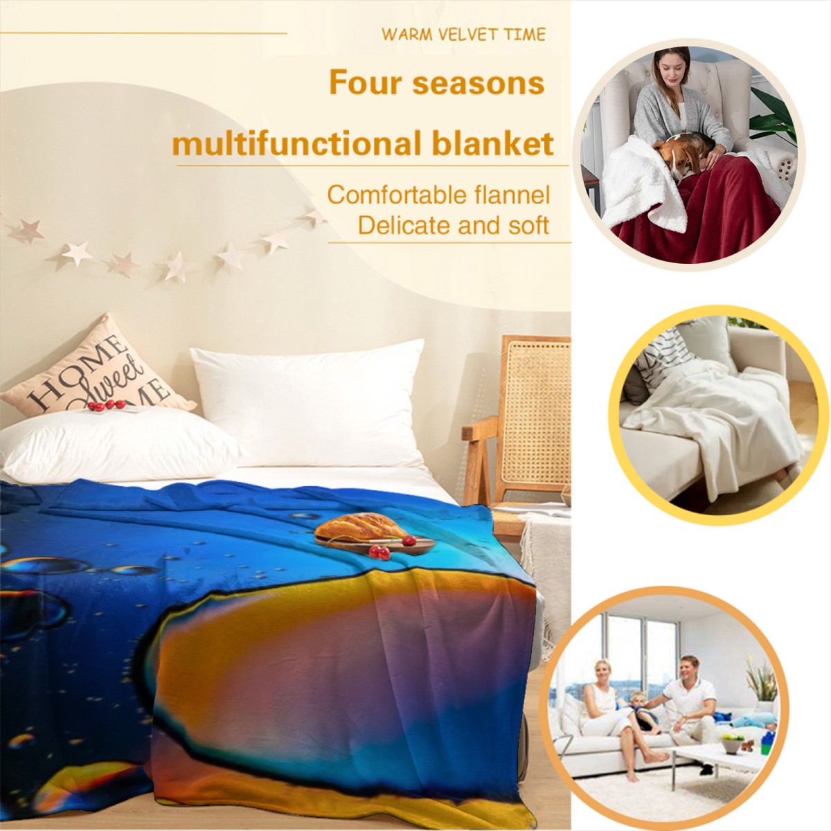 Enchanted Orchard Inspired Cozy Flannel Bed Blanket ¨C Earthy Neutral Palette