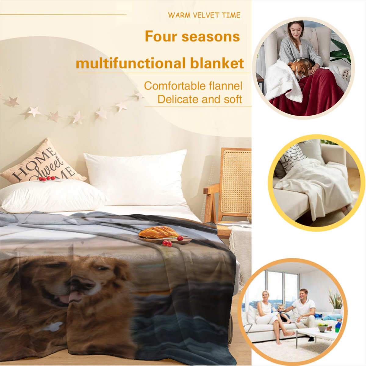Golden Story Soft Neutral Art Decorative Flannel Blanket