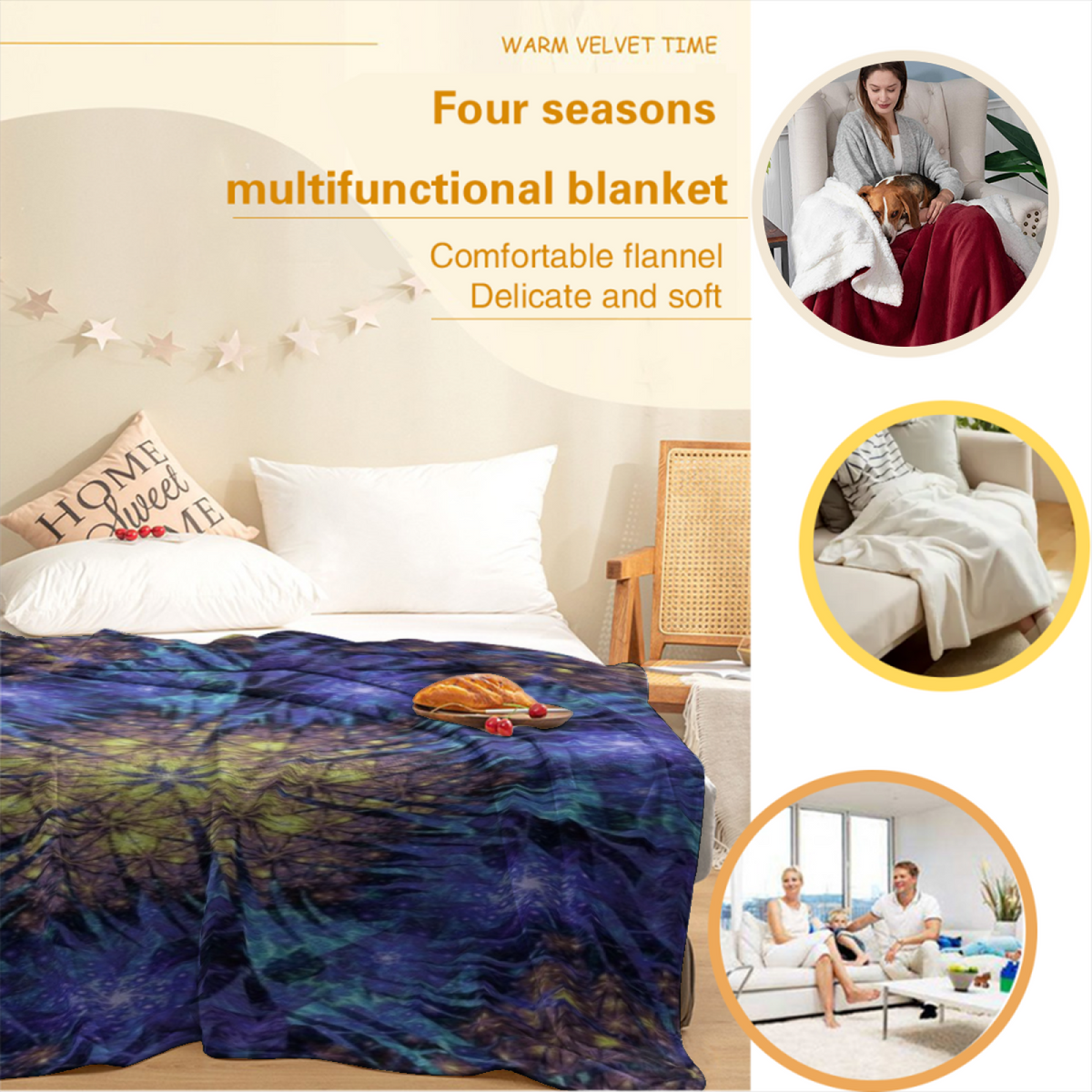 Pastel Flower World Plush Flannel Throw