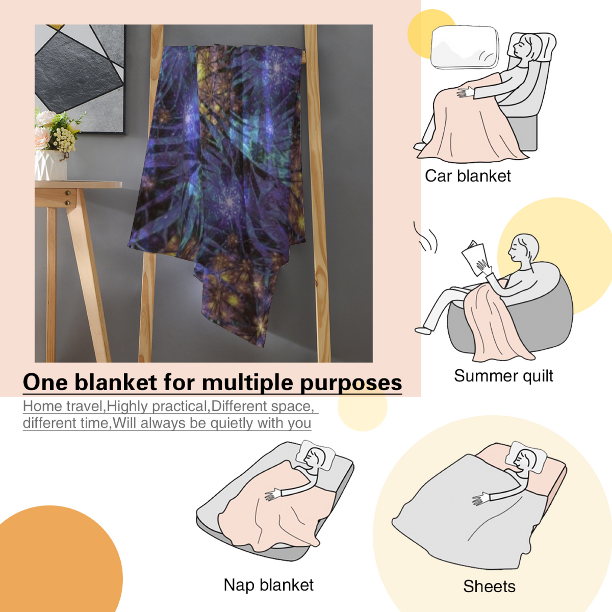 Pastel Flower World Plush Flannel Throw