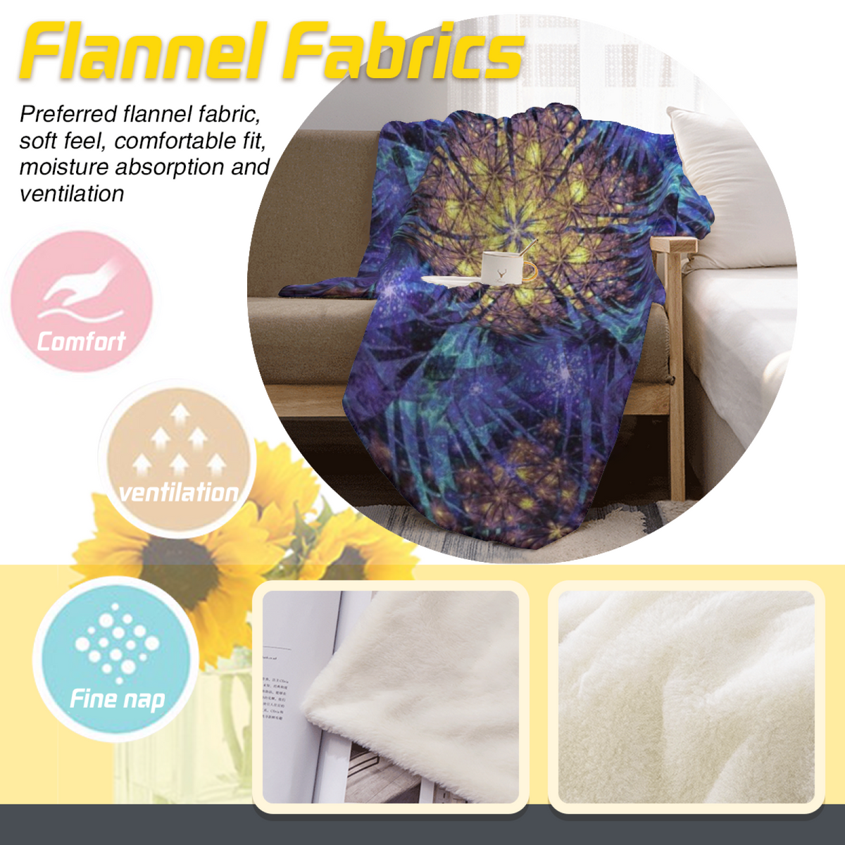 Pastel Flower World Plush Flannel Throw
