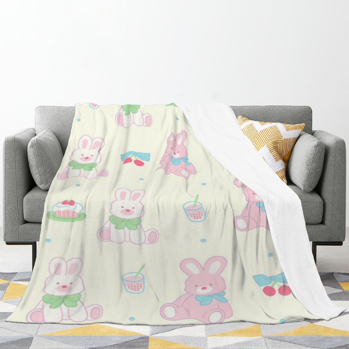 Creamy Ivory Whimsical Decor All-Season Flannel Blanket ¨C Tangerine Jubilee Edition