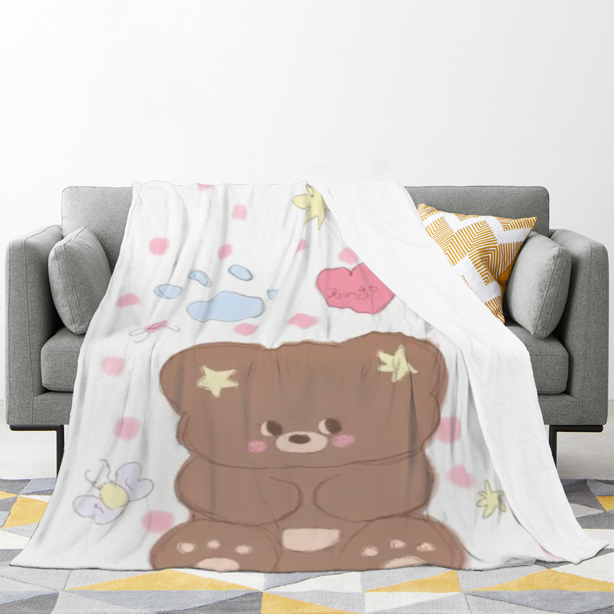 Aurora Blossom Expressive Print Cozy Flannel Bed Blanket in Dusty Lilac