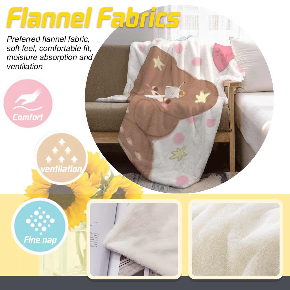 Aurora Blossom Expressive Print Cozy Flannel Bed Blanket in Dusty Lilac