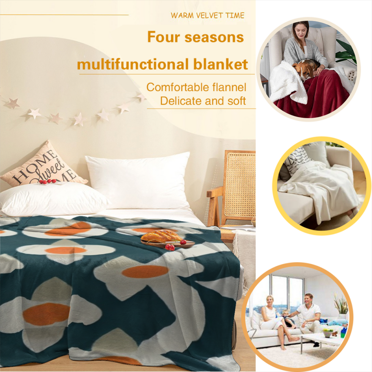 Pastel Multicolor Whimsical Decor All-Season Flannel Blanket ¨C Orchard Meadow Edition