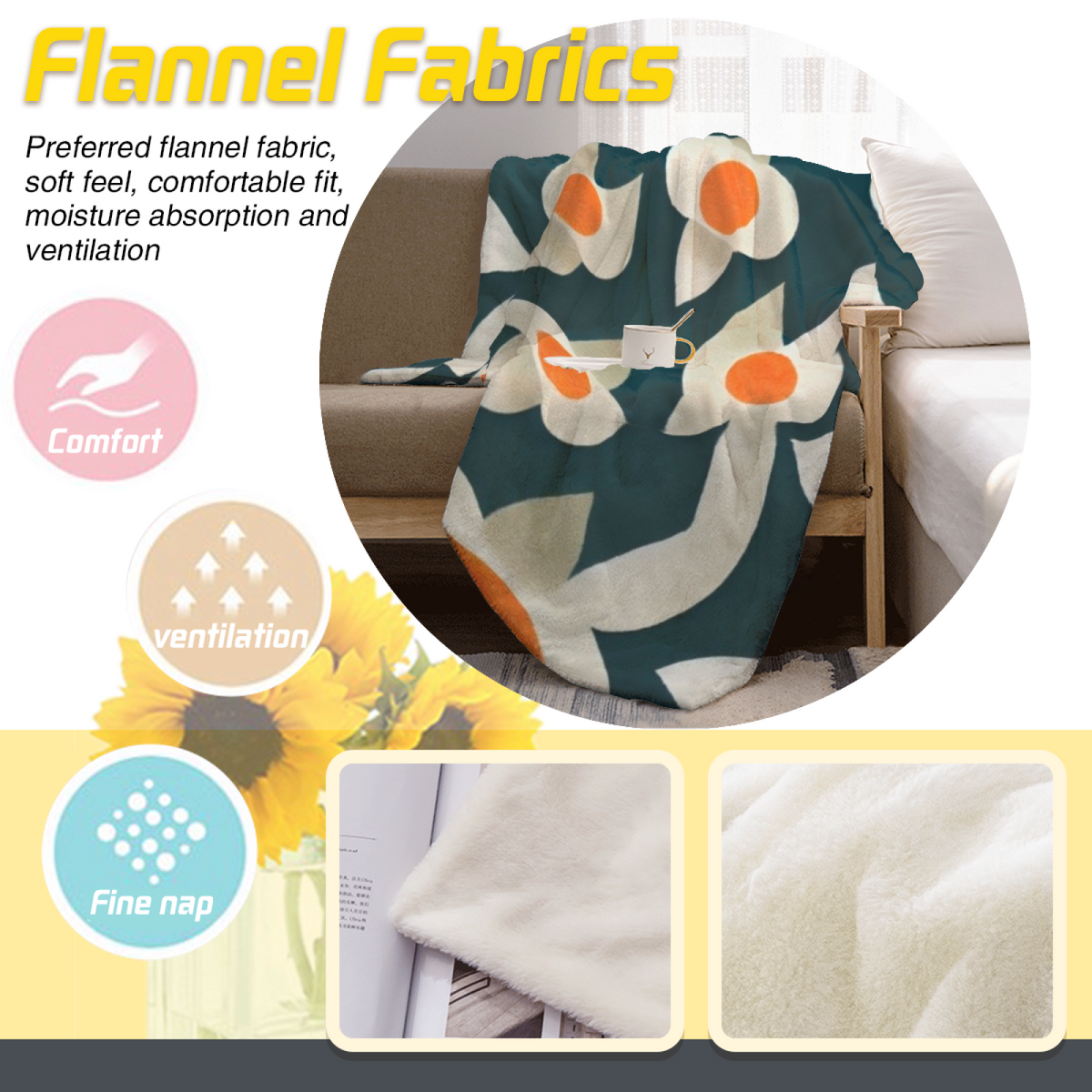 Pastel Multicolor Whimsical Decor All-Season Flannel Blanket ¨C Orchard Meadow Edition