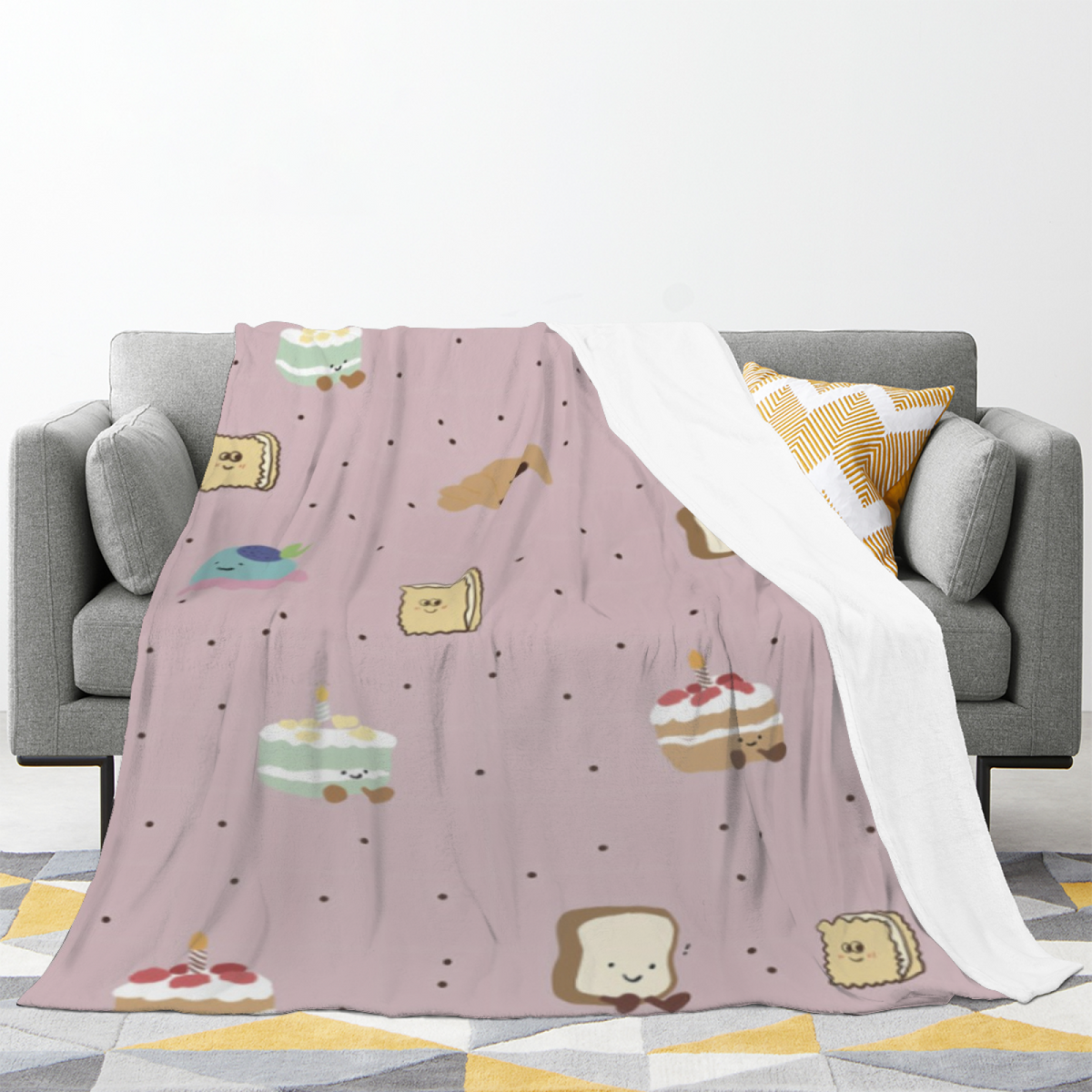 Tangerine Lagoon Expressive Print Flannel Sofa Throw in Creamy Ivory