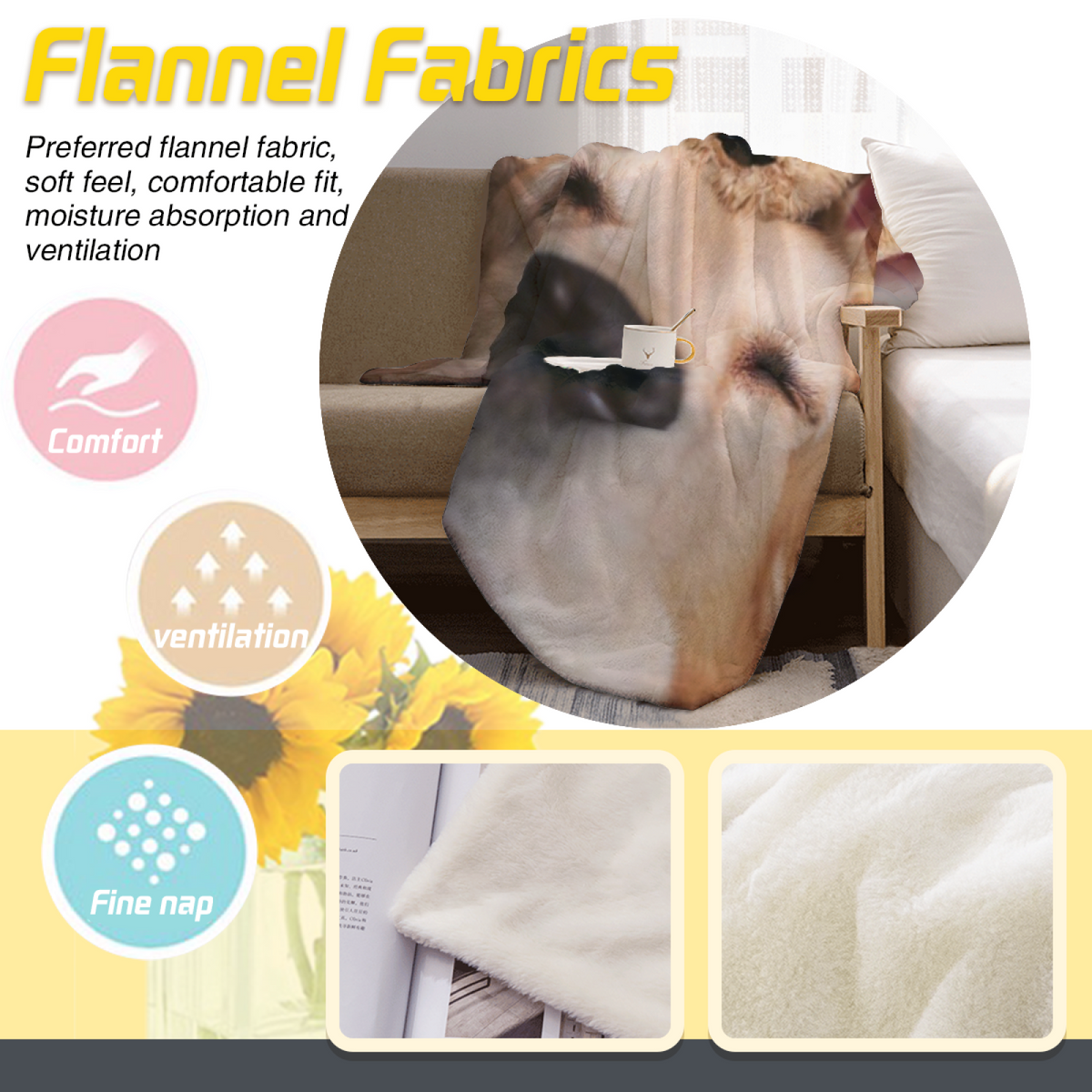 Flannel Throw Blanket with Tangerine Fern Cozy Cottage Artwork