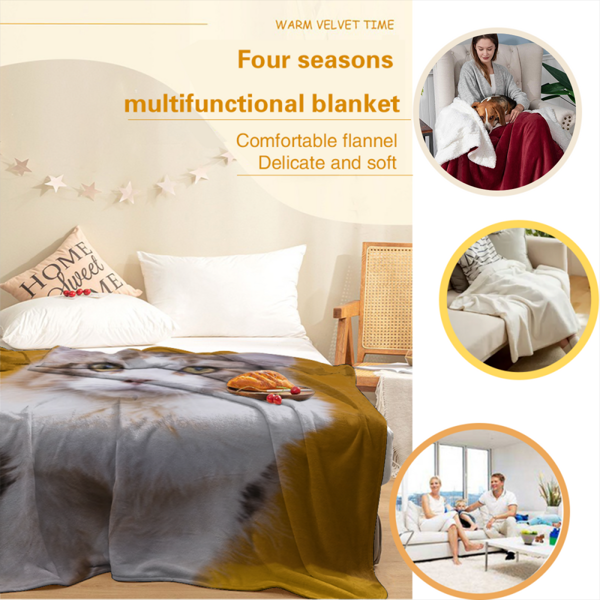 Rich Multicolor Copper Blossom Lightweight Flannel Throw ¨C Contemporary Pattern