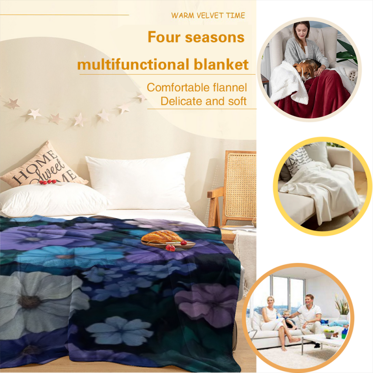 Decorative Flannel Blanket with Coastal Atlas Cozy Cottage Artwork