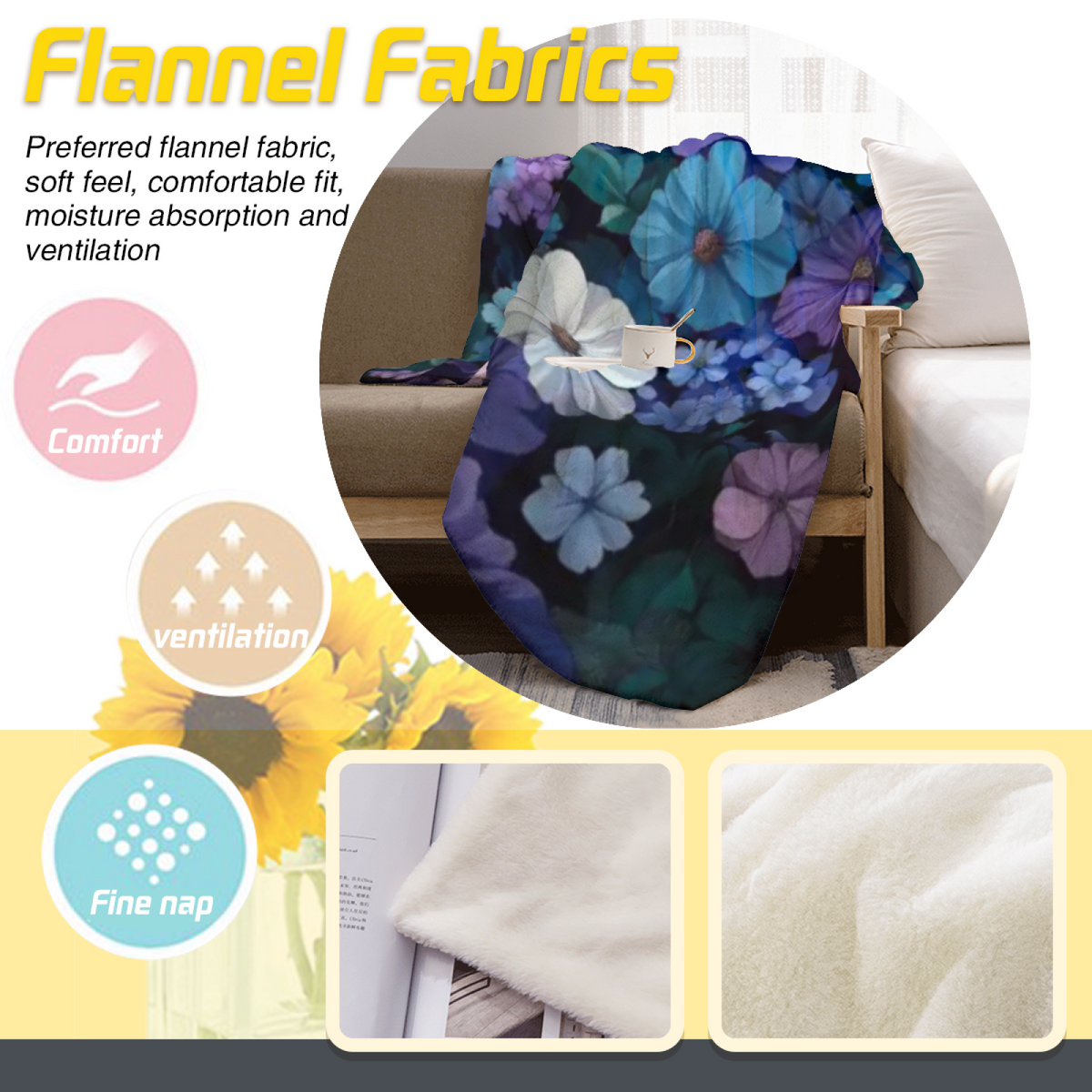 Decorative Flannel Blanket with Coastal Atlas Cozy Cottage Artwork
