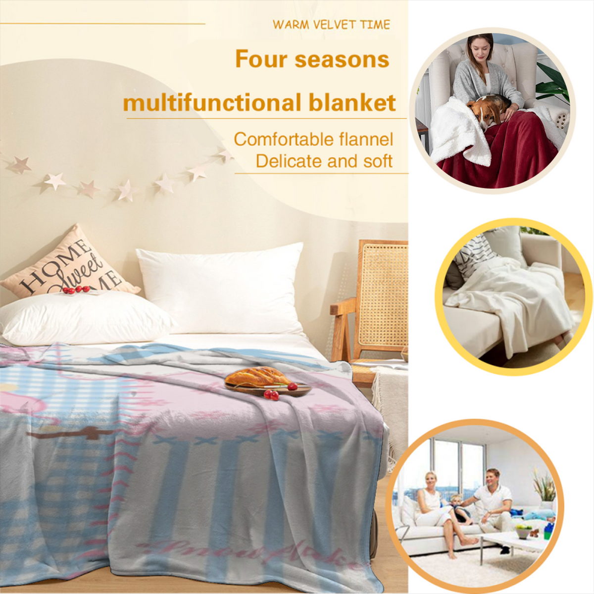Coral Kaleidoscope Ivory Playful All-Season Flannel Blanket