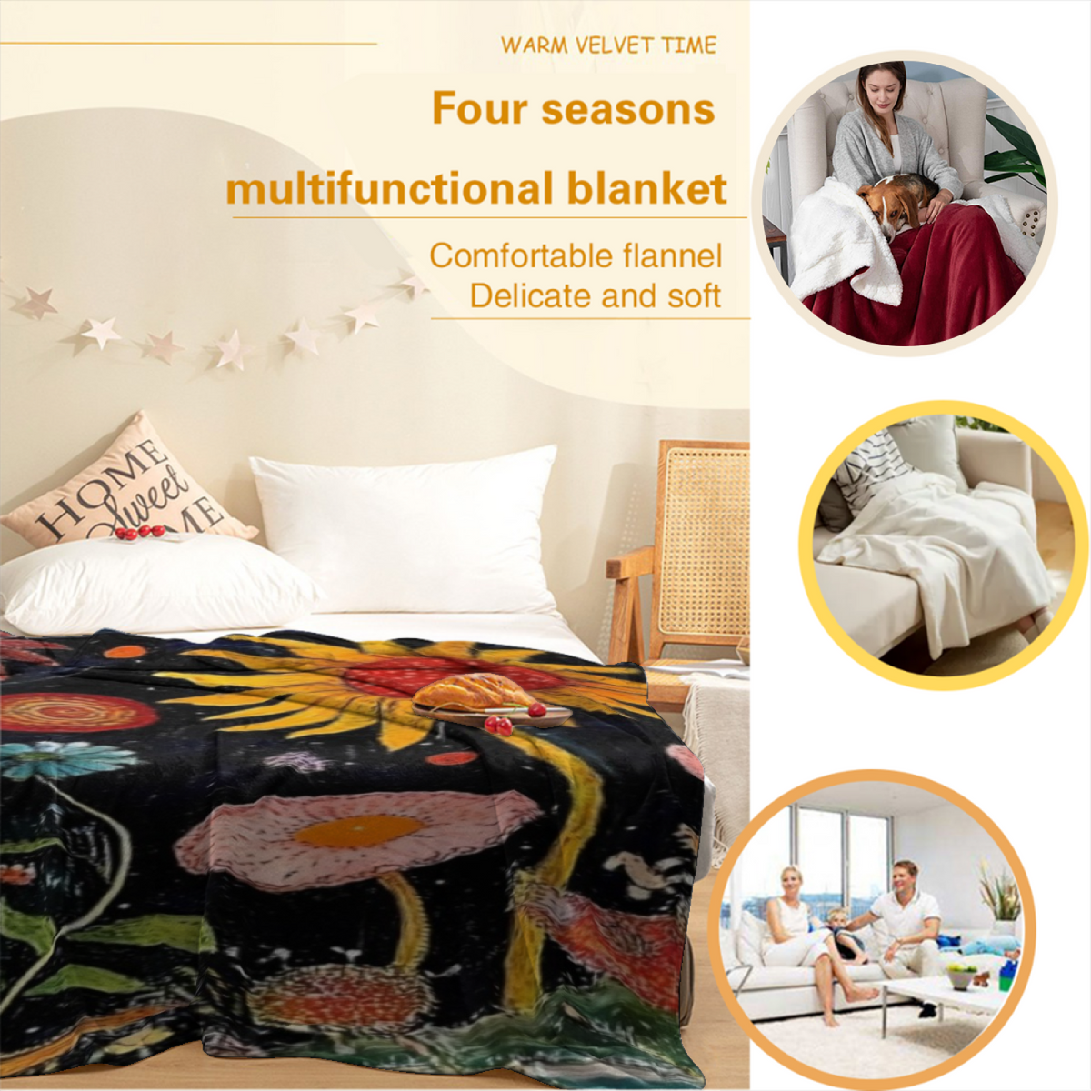 Saffron Muse Cozy Pattern Flannel Throw Blanket