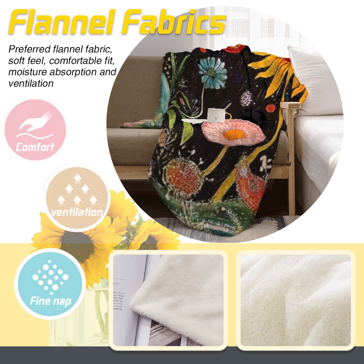 Saffron Muse Cozy Pattern Flannel Throw Blanket