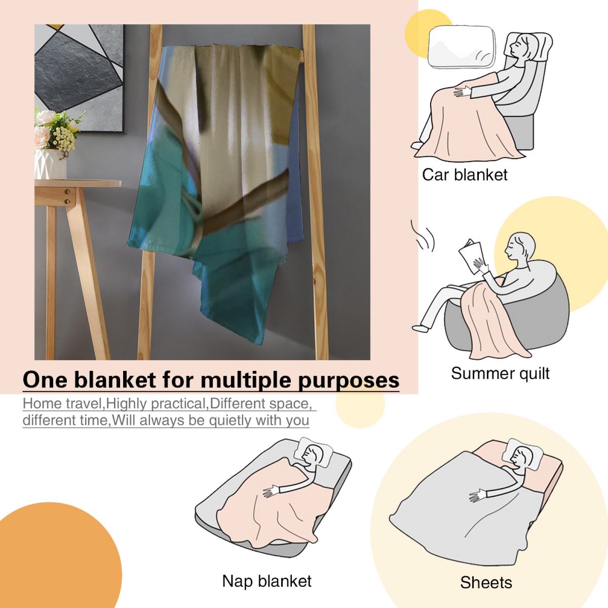 Marigold Petal Muted Sage Art Flannel Throw Blanket