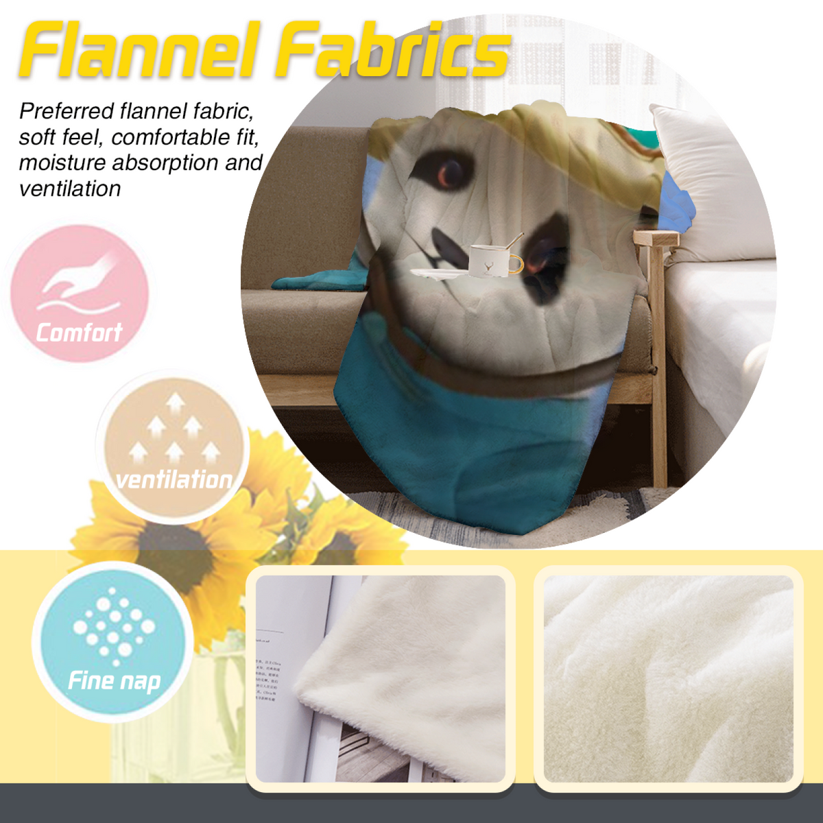 Marigold Petal Muted Sage Art Flannel Throw Blanket