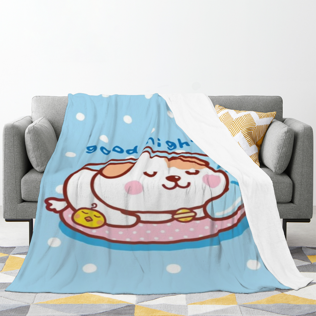 Seaside Wander Expressive Print Cozy Flannel Bed Blanket in Dusty Lilac