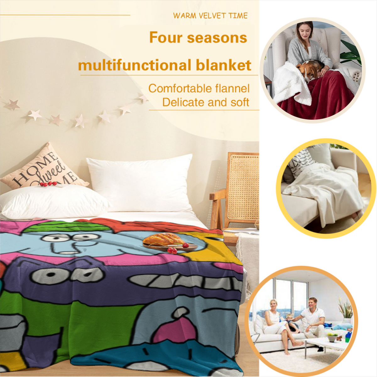 Pastel Multicolor Whimsical Decor All-Season Flannel Blanket ¨C Festival Arbor Edition