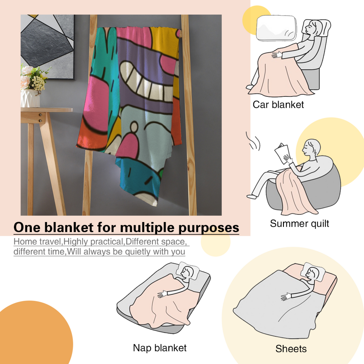 Pastel Multicolor Whimsical Decor All-Season Flannel Blanket ¨C Festival Arbor Edition