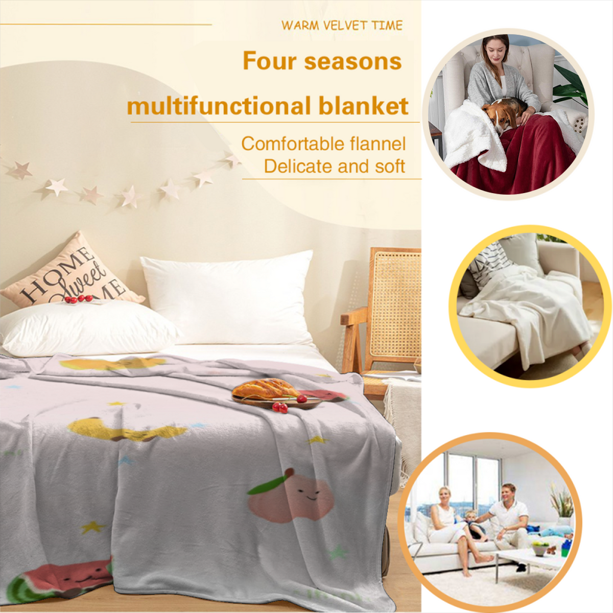 Seaside & Solstice Playful Graphic Plush Flannel Throw