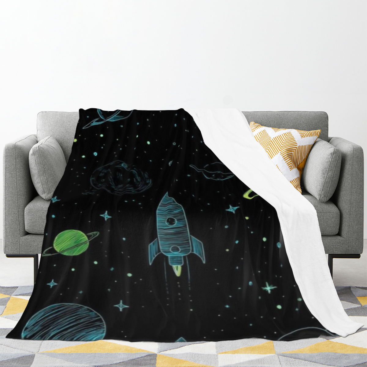 Flannel Throw Blanket with Cosmic Hearth Cozy Cottage Artwork
