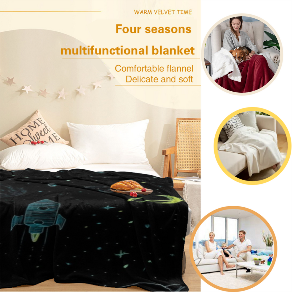 Flannel Throw Blanket with Cosmic Hearth Cozy Cottage Artwork