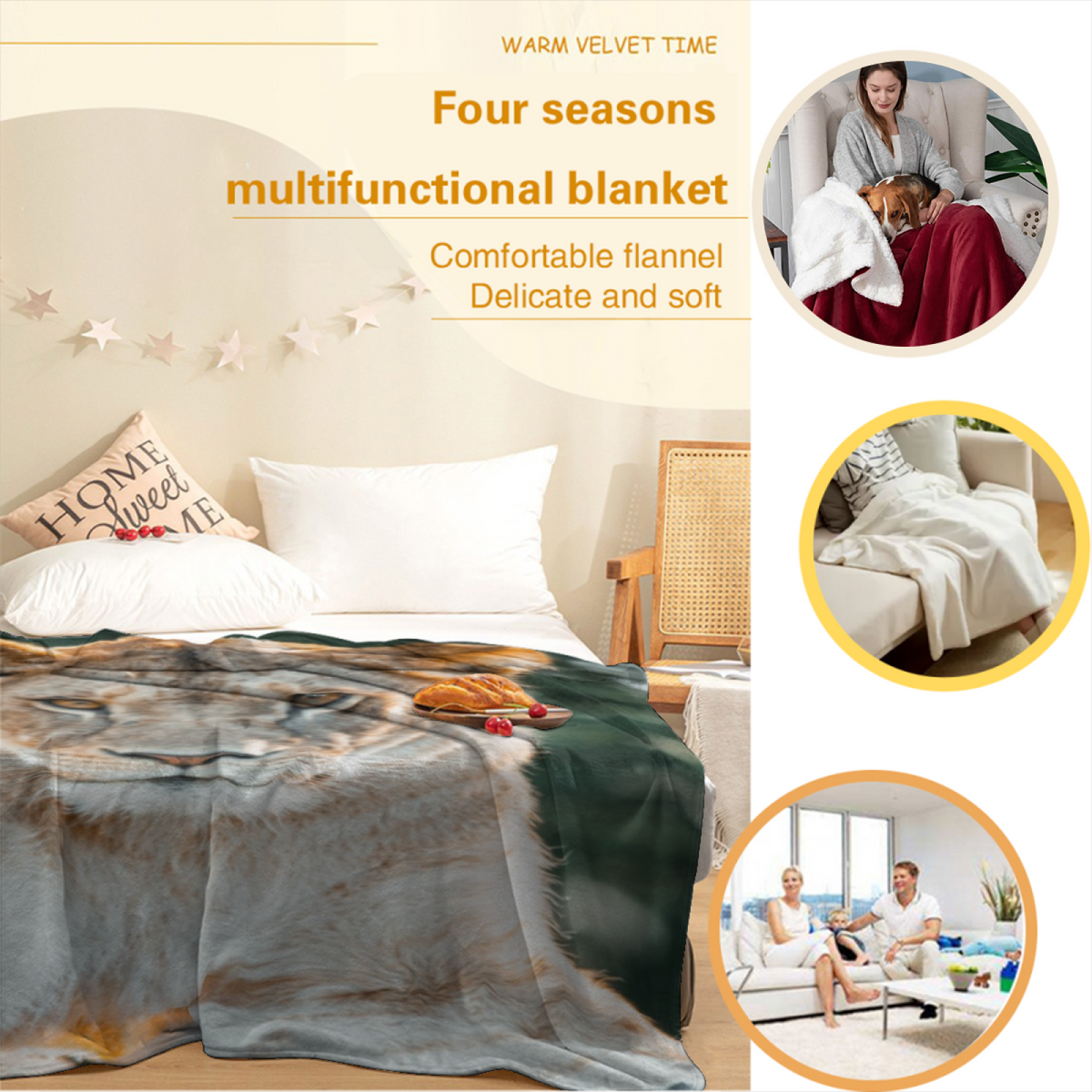 Eclectic Design Marigold Atlas Warm Coral Cozy Flannel Bed Blanket