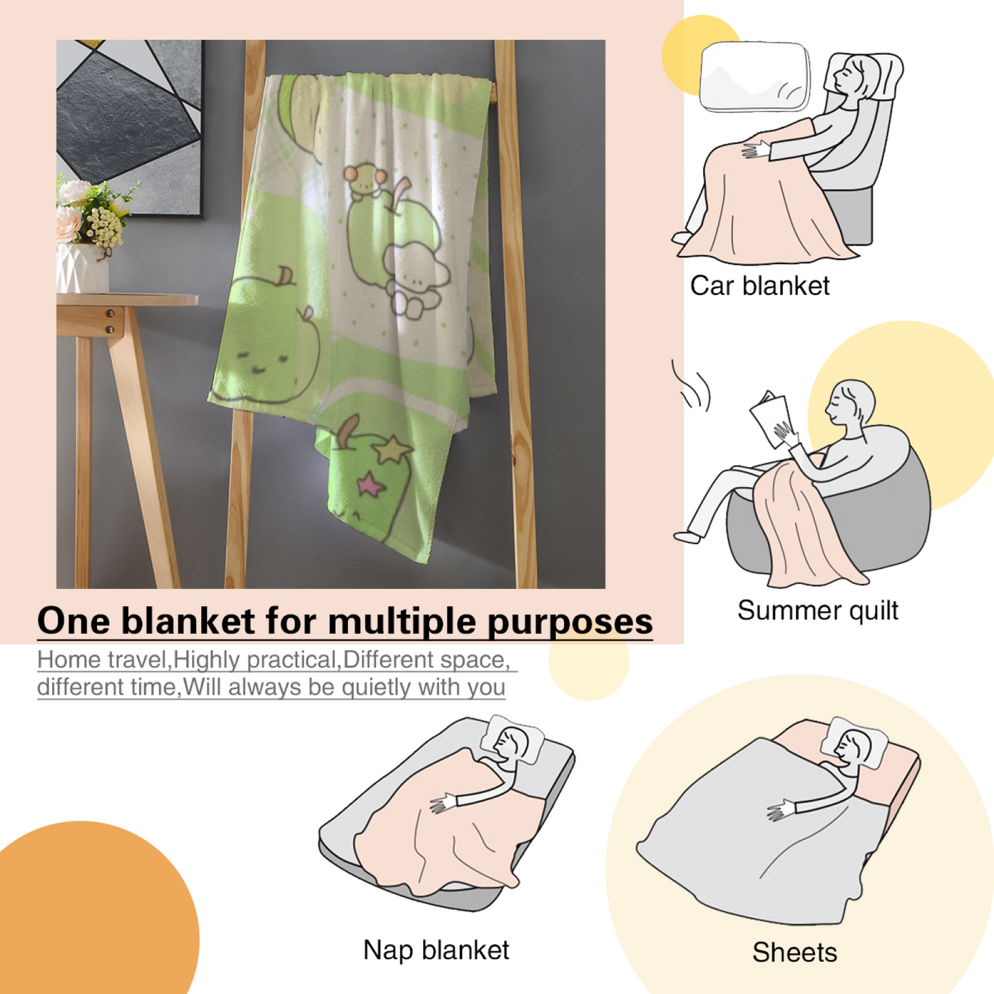 Golden Floral Flannel Throw Blanket ¨C Soft Botanical Garden Illustration
