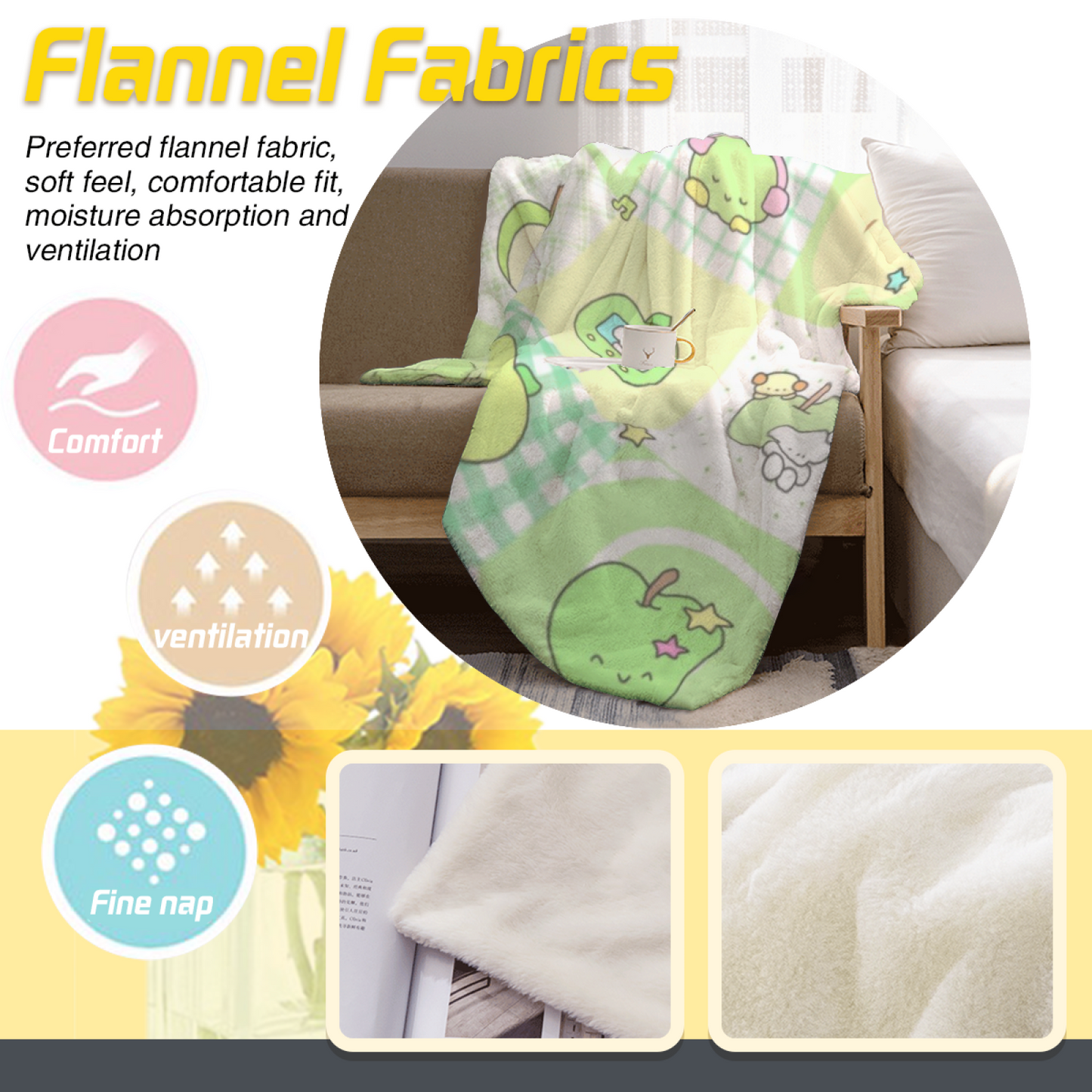 Golden Floral Flannel Throw Blanket ¨C Soft Botanical Garden Illustration