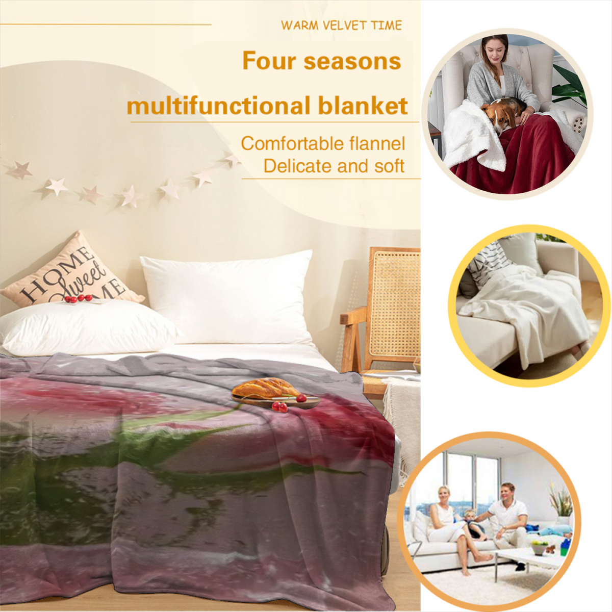 Seaside Grove Home Accent Soft Flannel Blanket ¨C Warm Coral