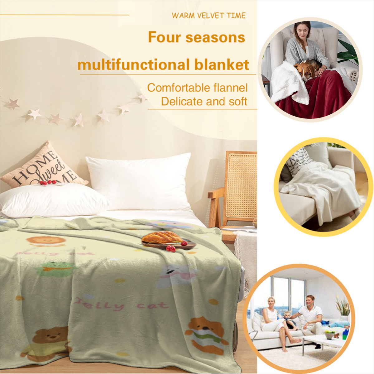 Pastel Multicolor Whimsical Decor Plush Flannel Throw ¨C Cinnamon Fern Edition