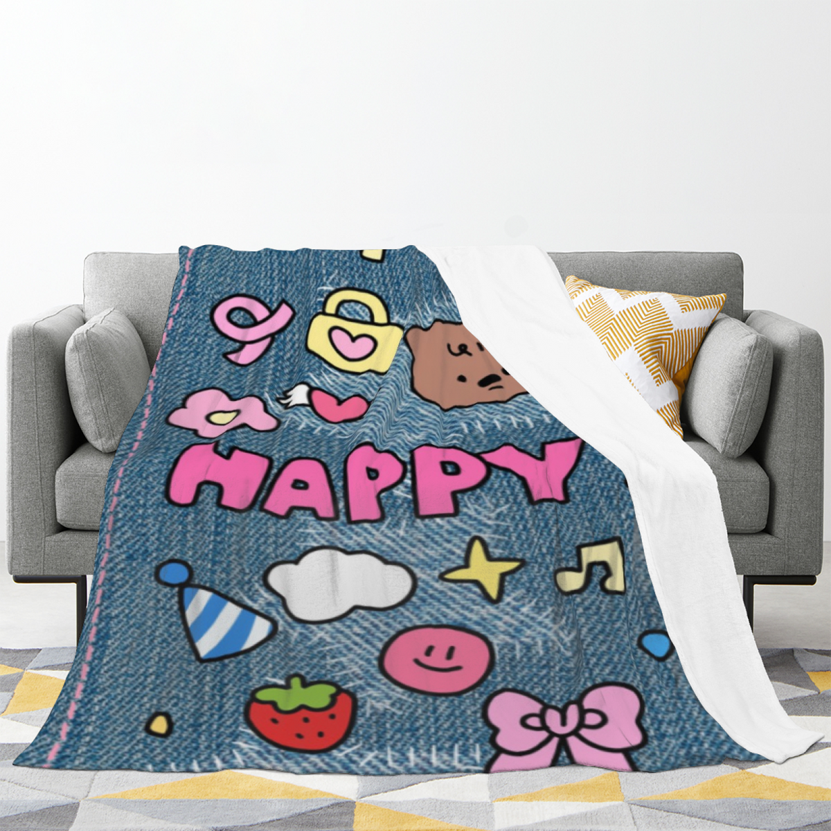 Soft Neutral Fern Charm Plush Flannel Throw