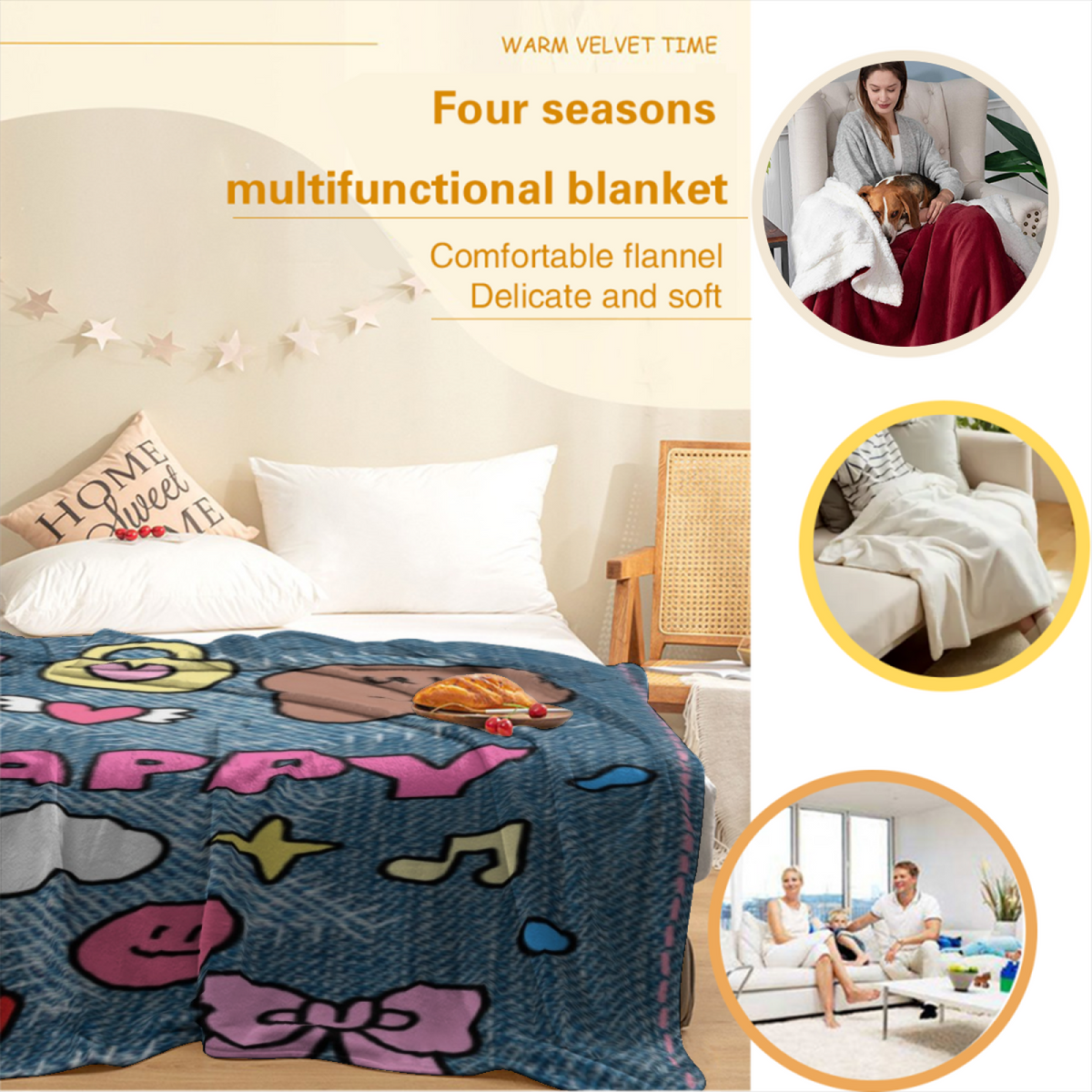 Soft Neutral Fern Charm Plush Flannel Throw