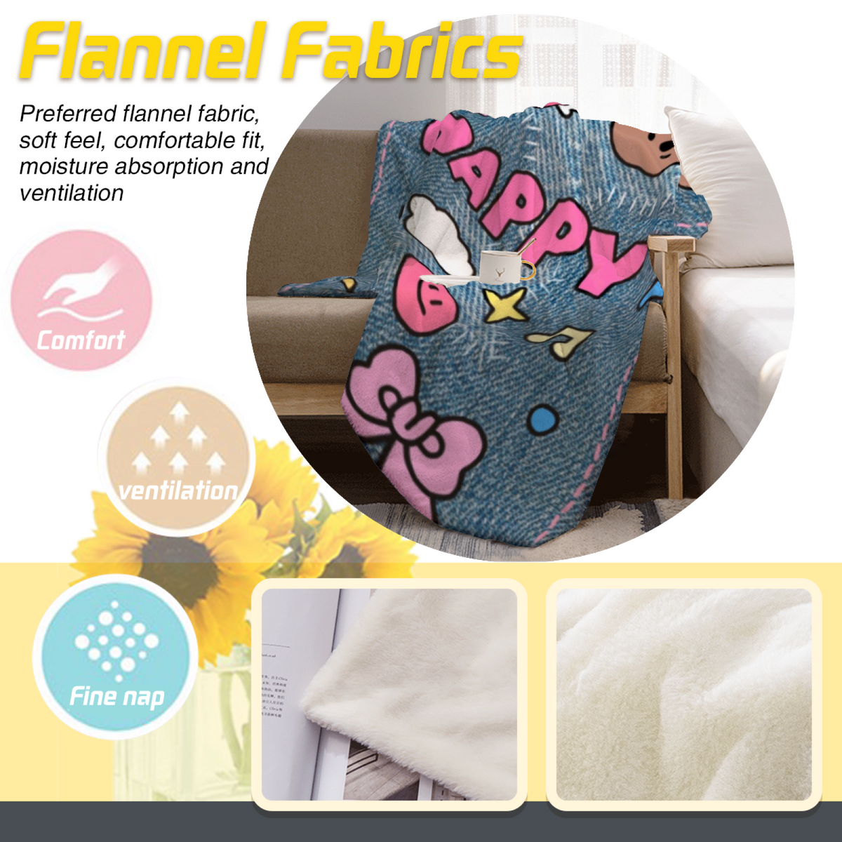 Soft Neutral Fern Charm Plush Flannel Throw