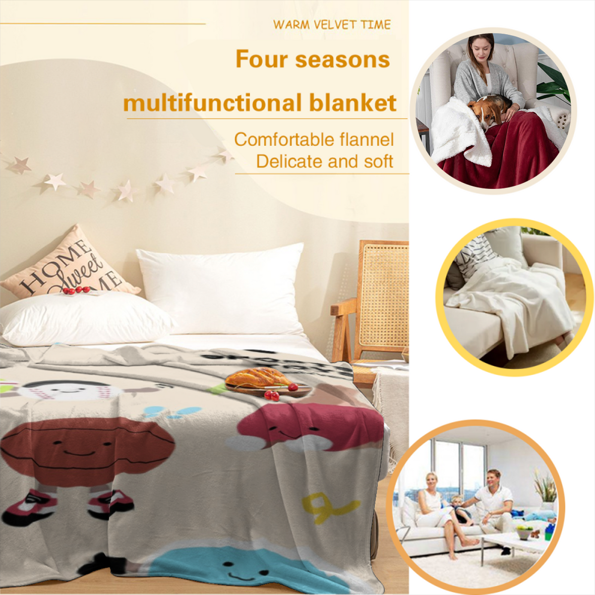 Misty Picnic Home Accent Soft Flannel Blanket ¨C Pastel Multicolor