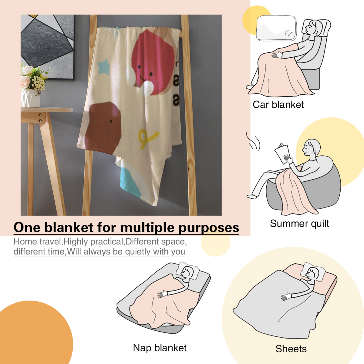 Misty Picnic Home Accent Soft Flannel Blanket ¨C Pastel Multicolor