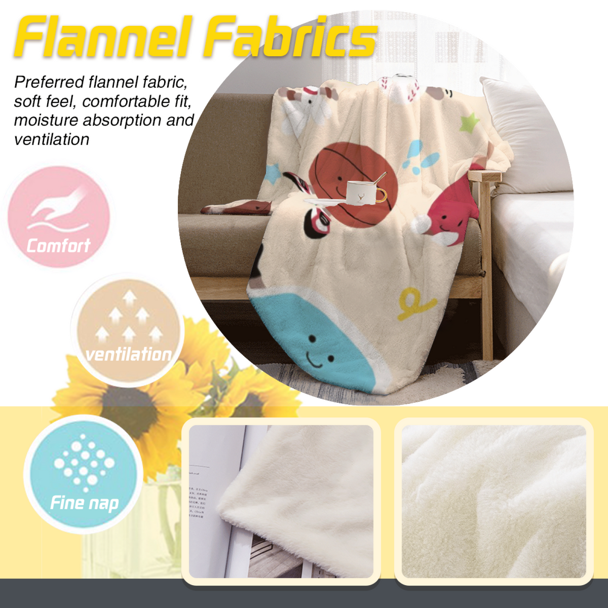 Misty Picnic Home Accent Soft Flannel Blanket ¨C Pastel Multicolor
