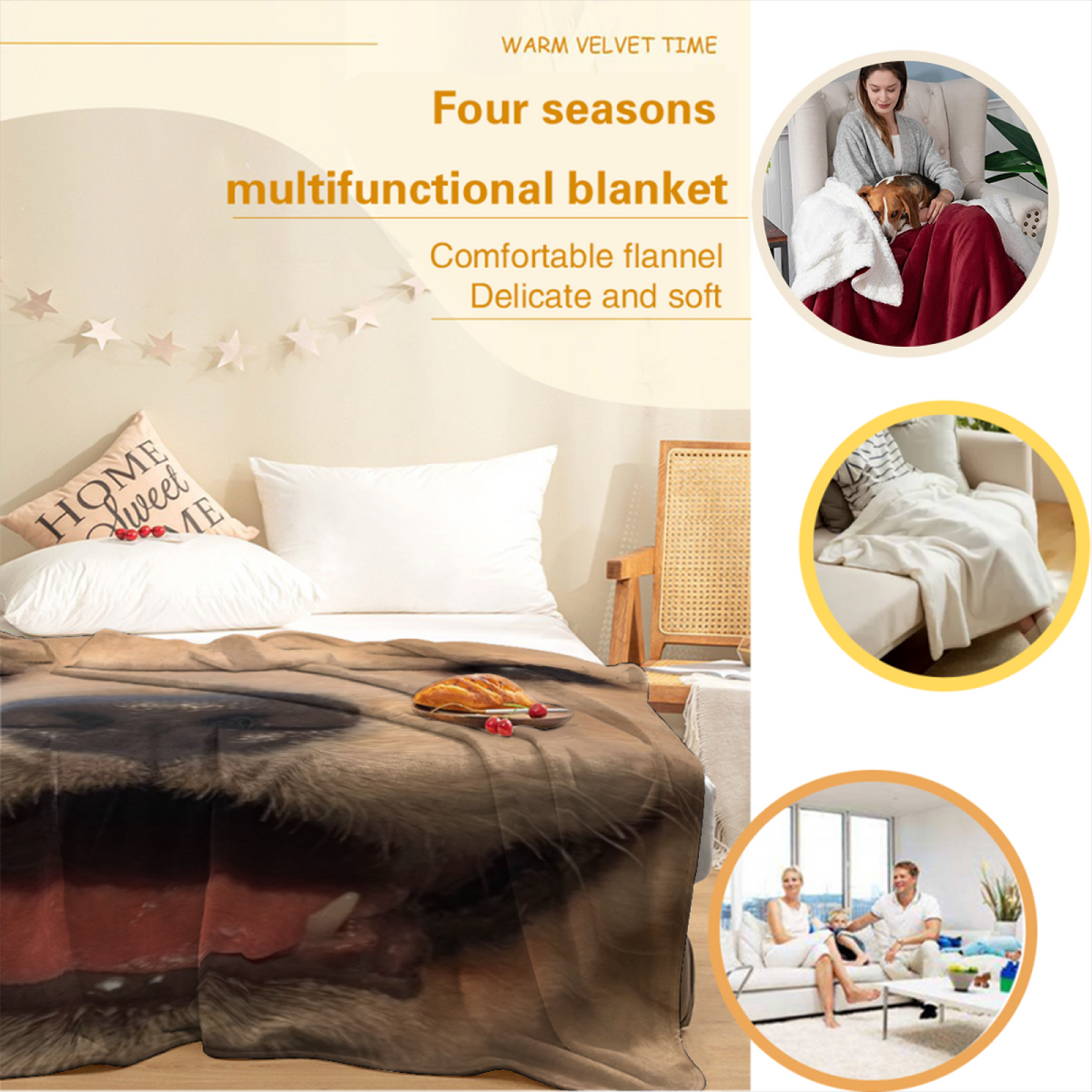 Earthy Multicolor Azure Story Cozy Flannel Bed Blanket