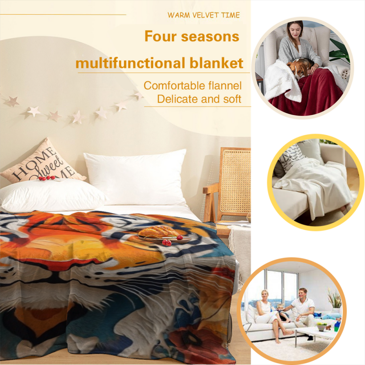 Coral Horizon Earthy Multicolor Art Soft Flannel Blanket