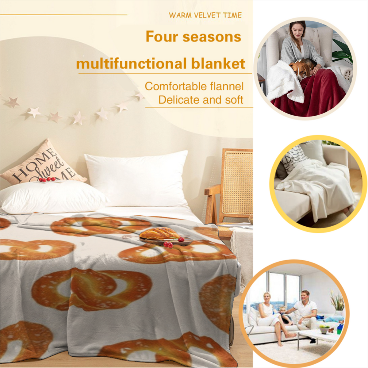 Pastel Multicolor Saffron Mosaic Plush Flannel Throw