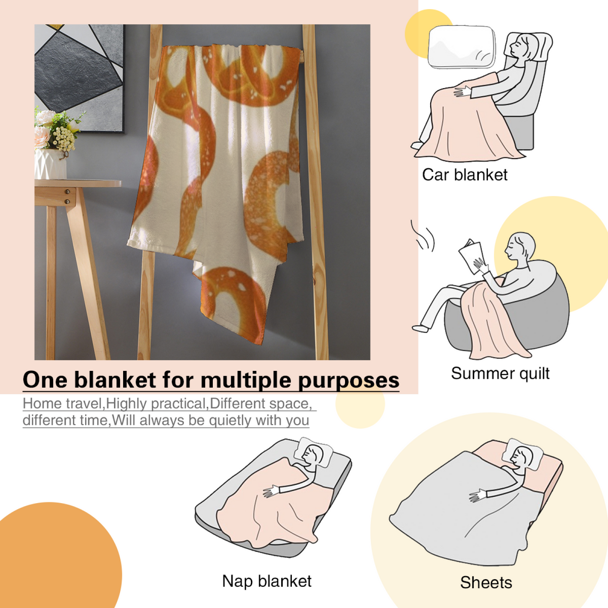 Pastel Multicolor Saffron Mosaic Plush Flannel Throw