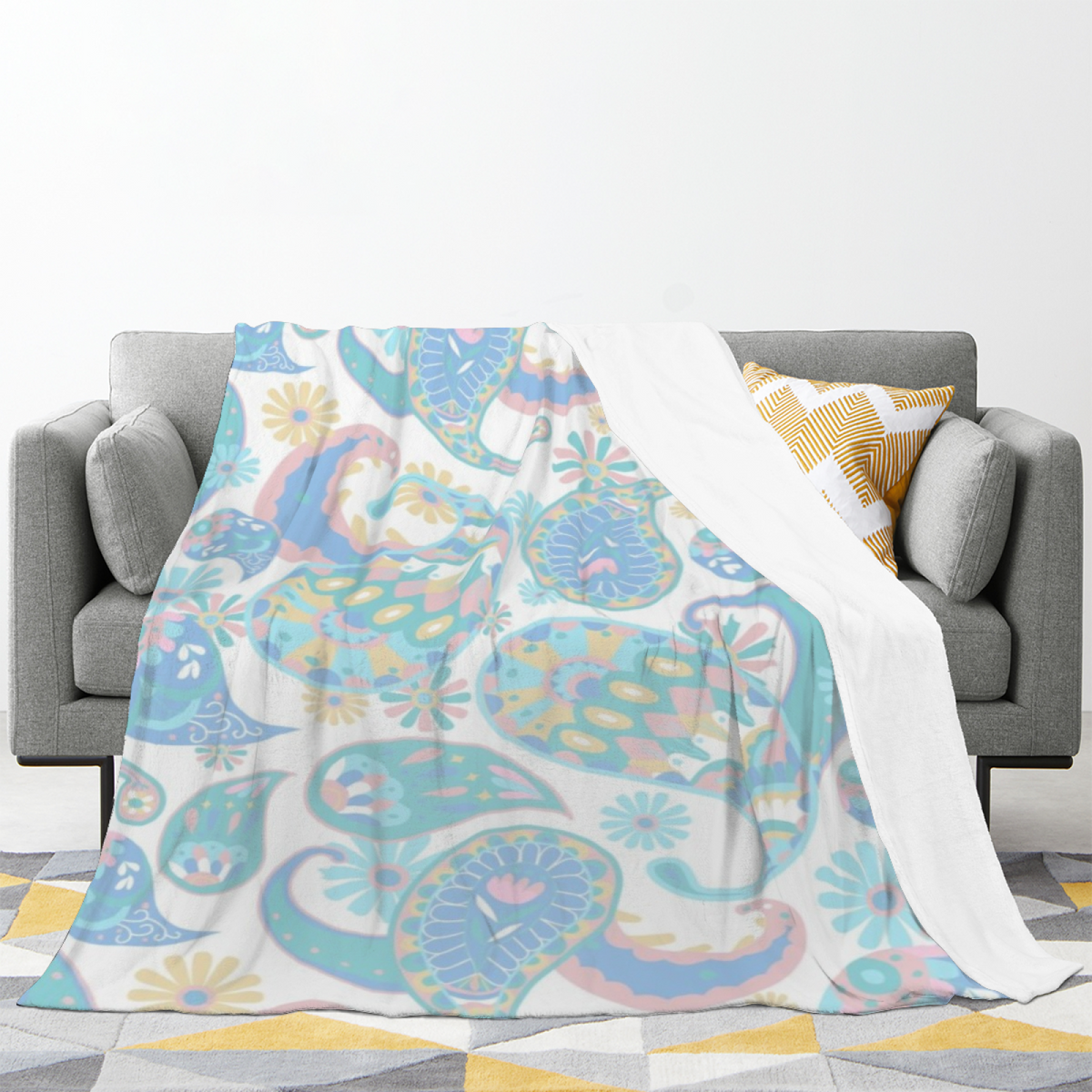 Tangerine & Blossom Playful Graphic Plush Flannel Throw
