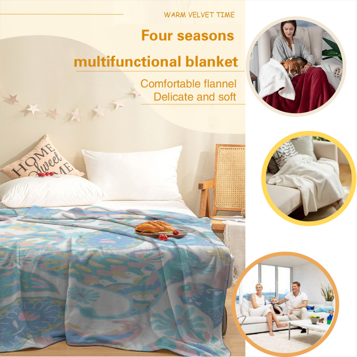 Tangerine & Blossom Playful Graphic Plush Flannel Throw