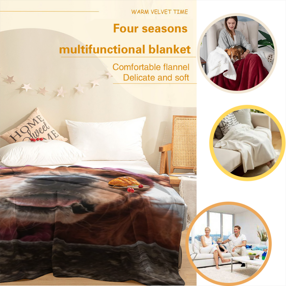 Playful Earthy Multicolor Rosewood Story All-Season Flannel Blanket
