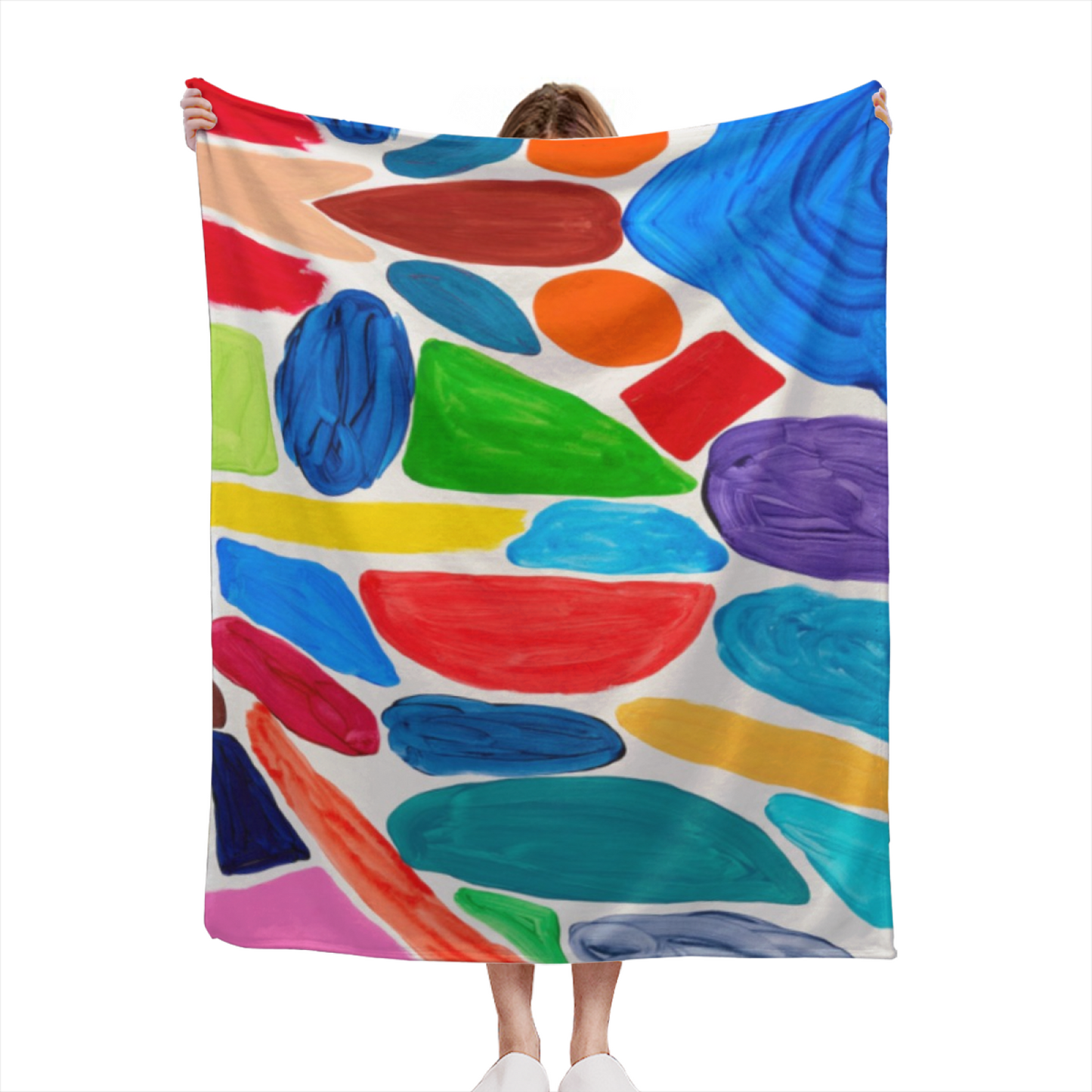 Colorful Abstract Flannel Throw Blanket ¨C Hand-Painted Multicolor Shapes