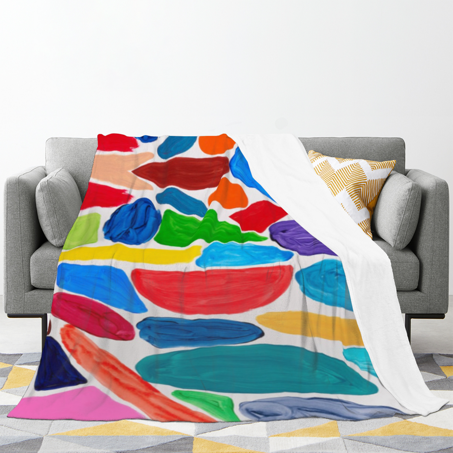 Colorful Abstract Flannel Throw Blanket ¨C Hand-Painted Multicolor Shapes