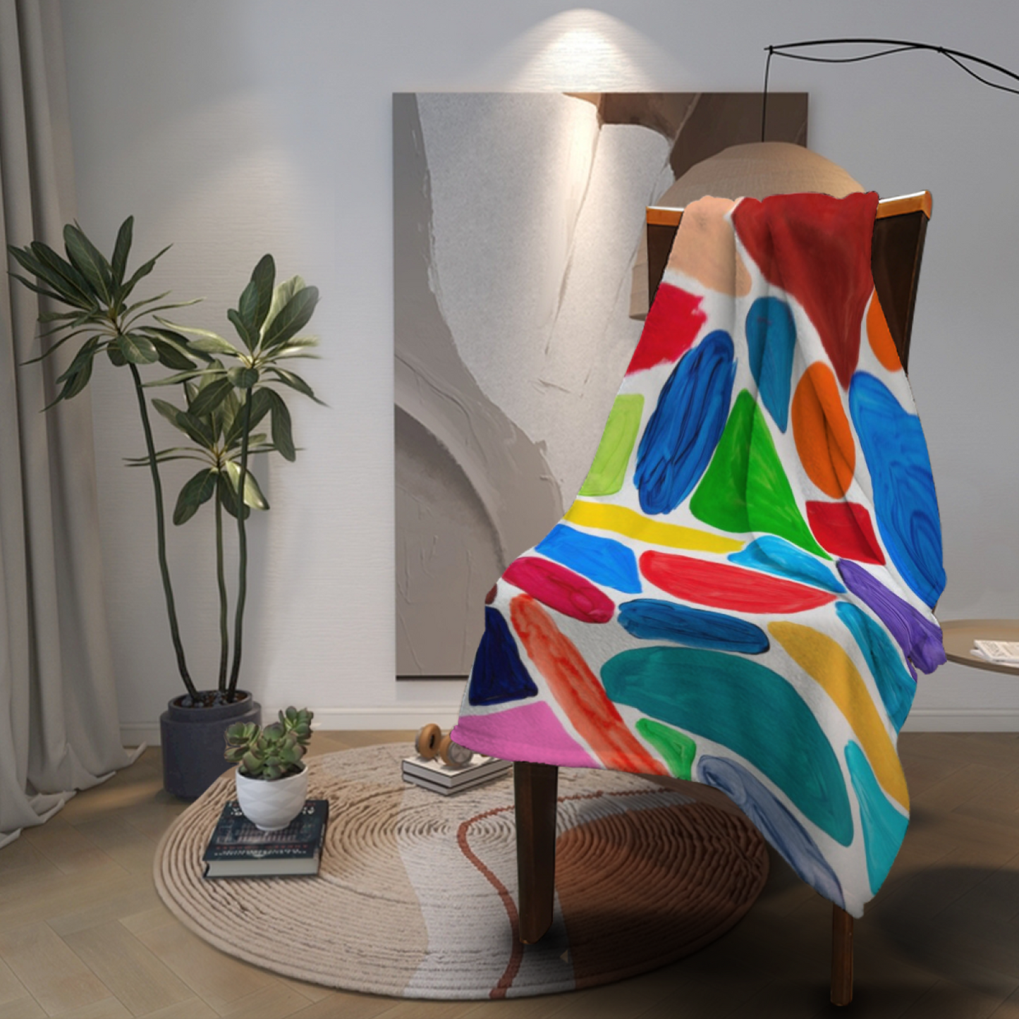 Colorful Abstract Flannel Throw Blanket ¨C Hand-Painted Multicolor Shapes