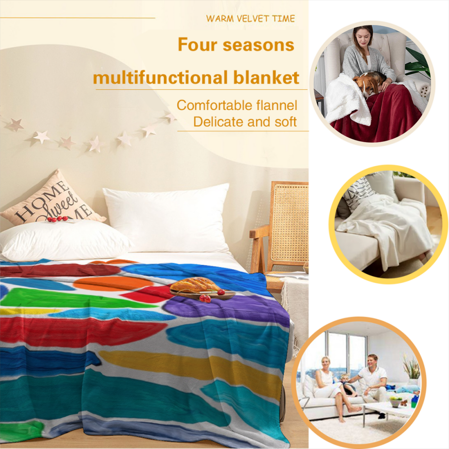 Colorful Abstract Flannel Throw Blanket ¨C Hand-Painted Multicolor Shapes