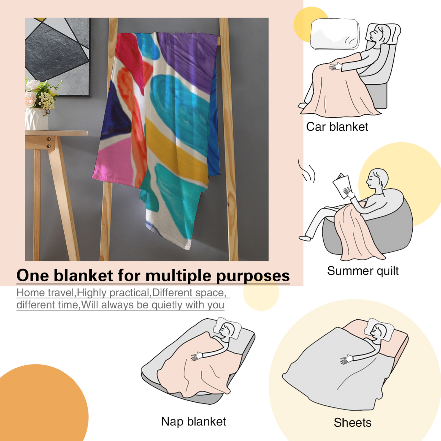 Colorful Abstract Flannel Throw Blanket ¨C Hand-Painted Multicolor Shapes