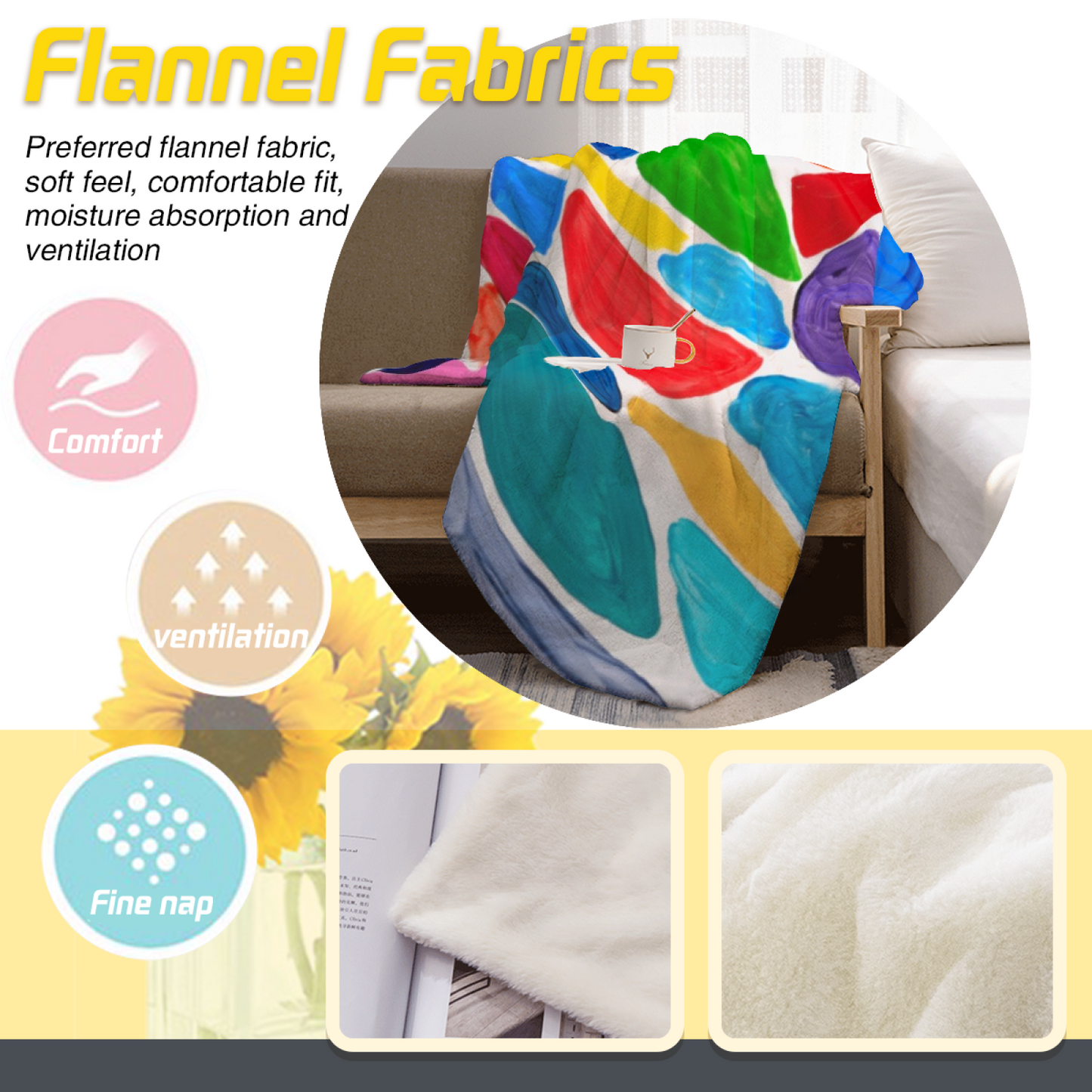 Colorful Abstract Flannel Throw Blanket ¨C Hand-Painted Multicolor Shapes